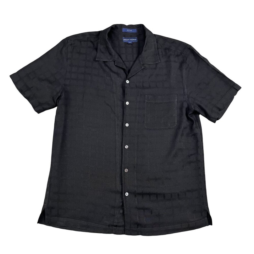 Grant Thomas Button‎ Down Shirt Mens Medium 100% Pure Silk Black